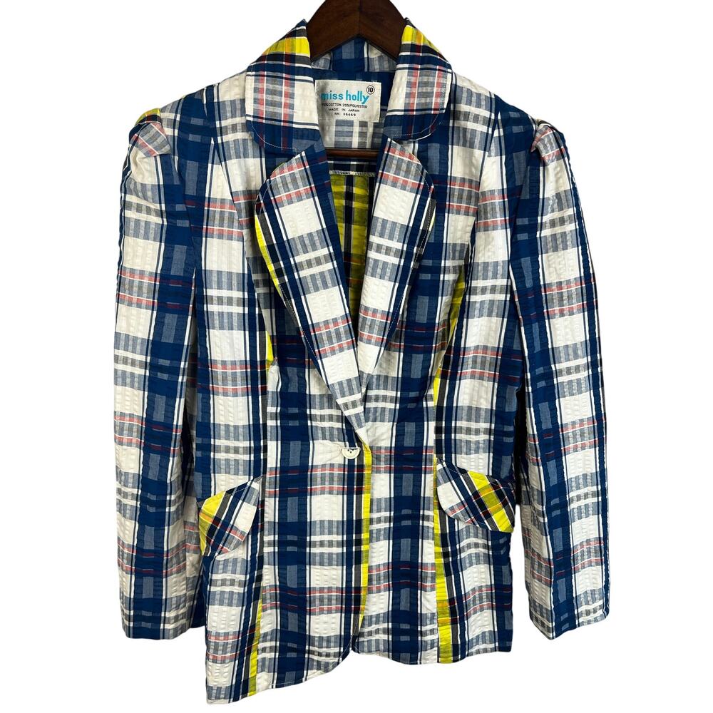 Miss Holly Blazer RN36469 Womens Size 10 Multicolor Plaid Cotton Blend